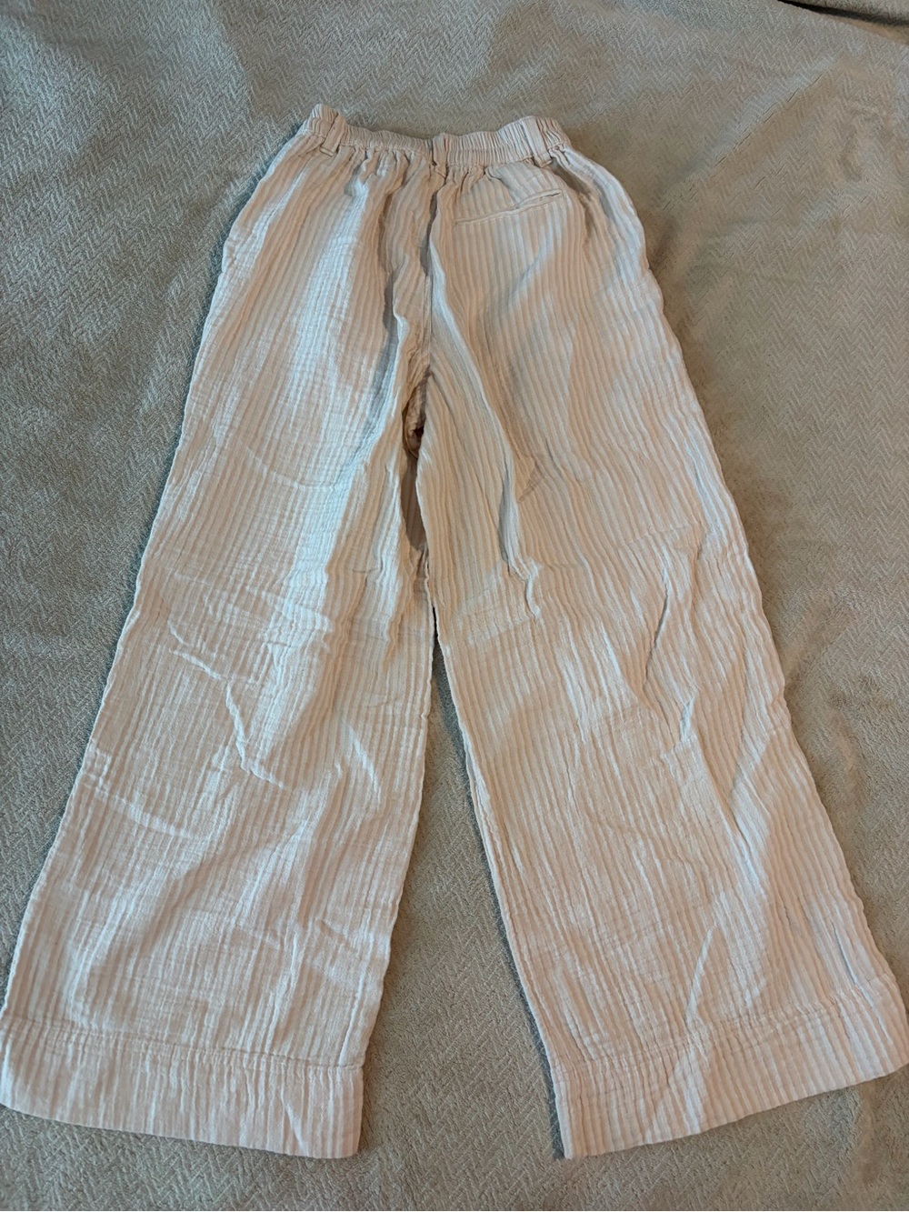 Lightweight Wide-Leg Striped Lounge Pants - Cream & Light Blue - Picture 3 of 3
